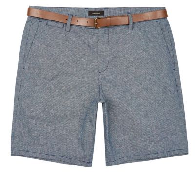 Light blue slim fit belted bermuda shorts